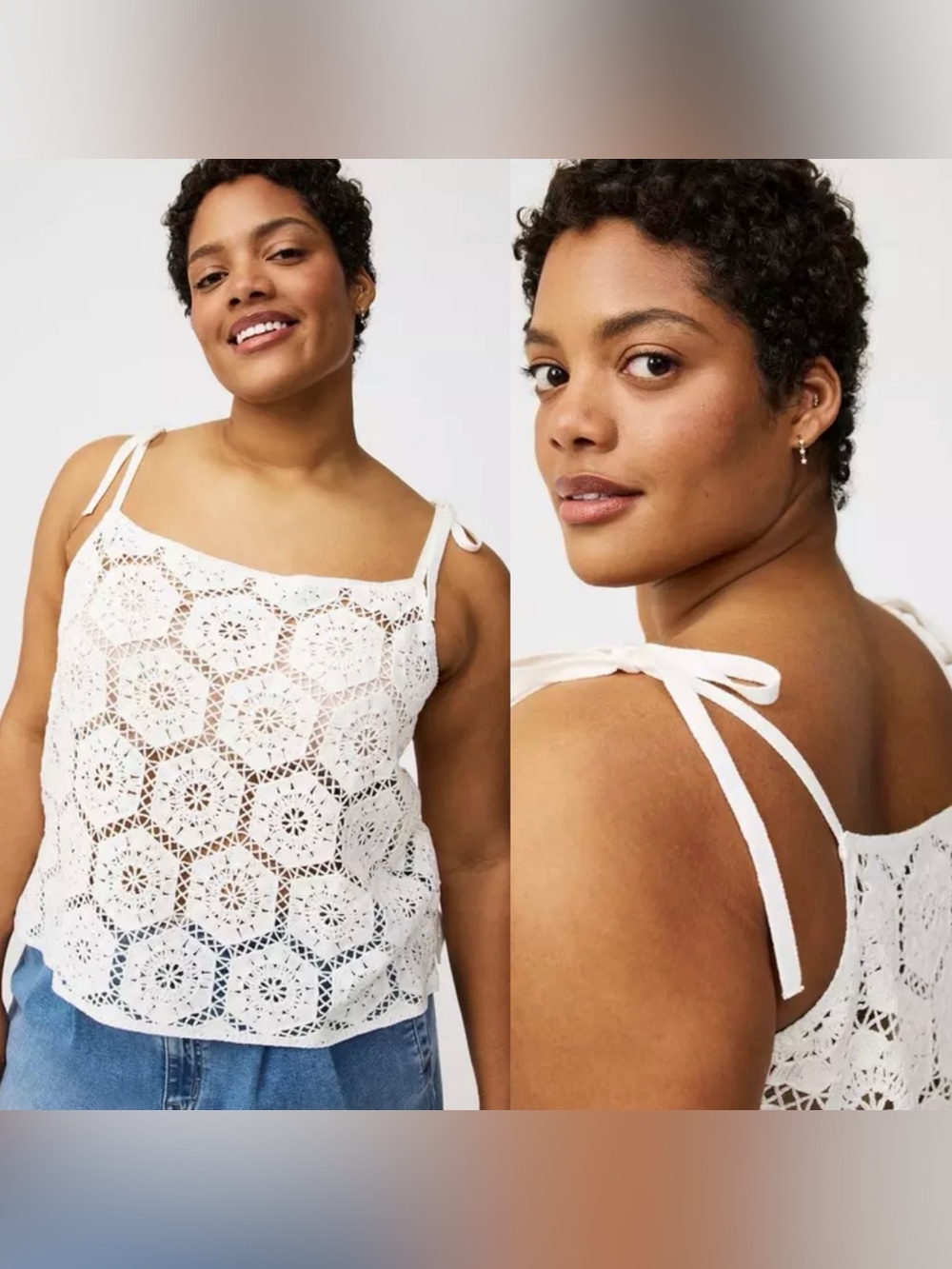 Torrid White Crochet Tie-Shoulder Tank Top